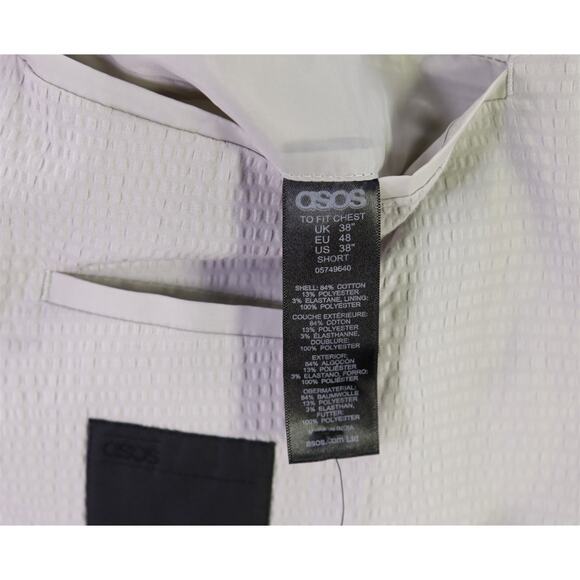 ASOS Light Putty Gray Seersucker Patch Pocket Slim Fit Blazer Jacket 38S - Picture 8 of 8